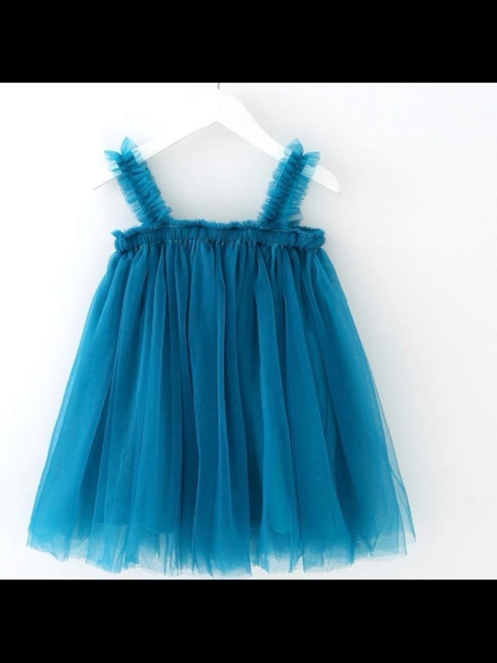 Teal Tulle Ruffle Strap Dress
